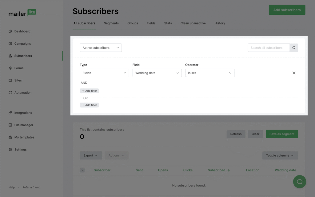Mailerlite vs ActiveCampaign subscriber segmentation dashboard: MailerLite